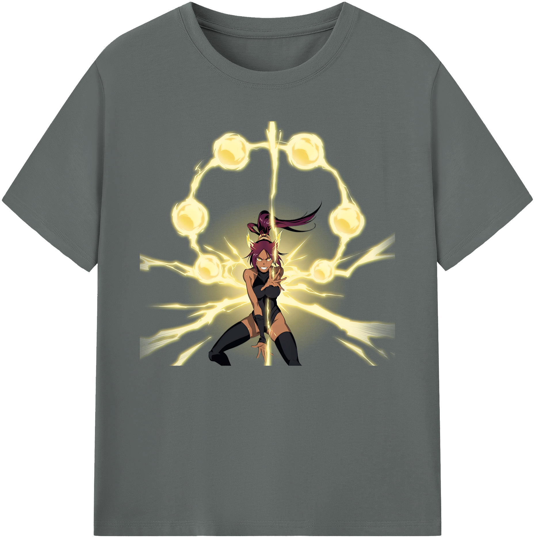 （画像用） ブリーチ 四楓院 夜一（しほういん よるいち） BLEACH Shihouin Yoruichi 綿100％ メンズ半袖Tシャツ｜肌触りやわらか＆通気性